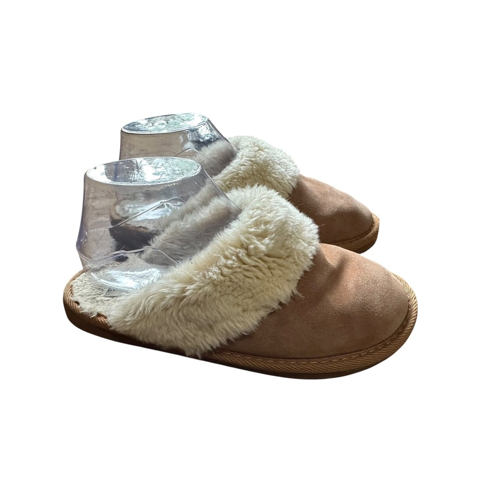 Minnetonka Women's Suede Moccasin Slippers Cream Fur‎ Lined Comfort Size 7